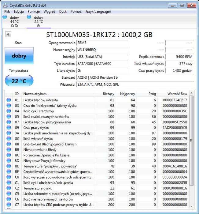 Maxtor M3 1TB Portable dysk zewnętrzny USB 3.0 STSHX-M101TCBM 1483h