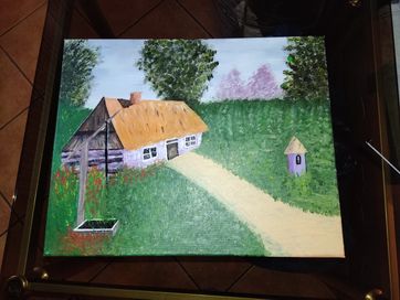 Obraz malowany na płótnie Dom na wsi 50x40 oryginalny idealny na preze