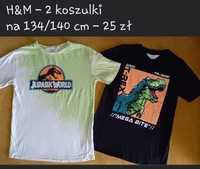 2 x koszulka H&M Jurrasic World Dinozaury interaktywna 134/140