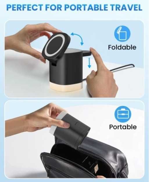 Magnetyczna ładowarka JoyGeek 3w1 IPhone  Megasafe wtyczka PL