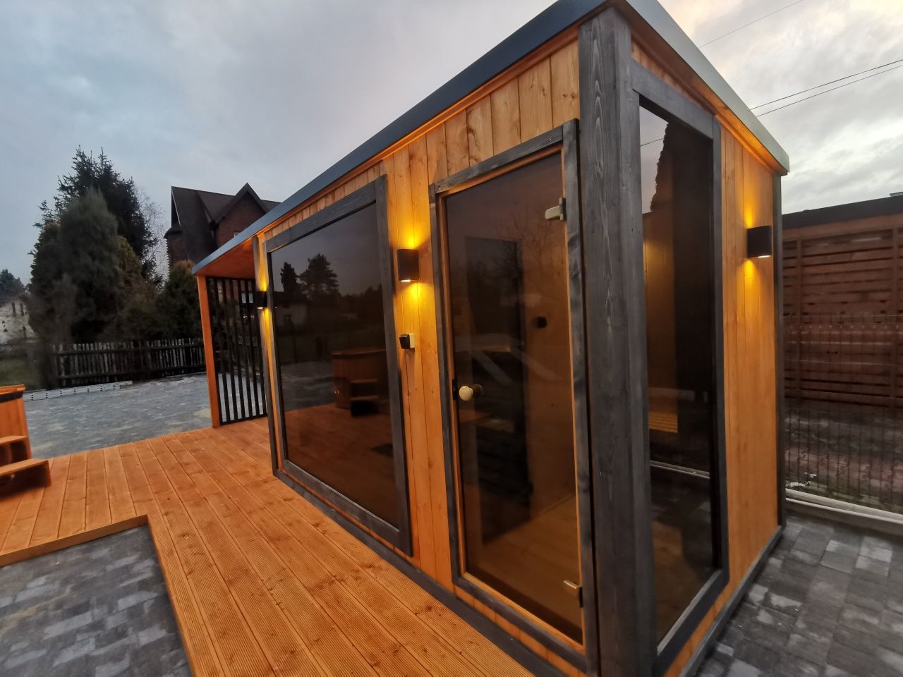 Sauna ogrodowa  premium 6,5m x 2m  Piec taras  miejsce na Jacuzzi