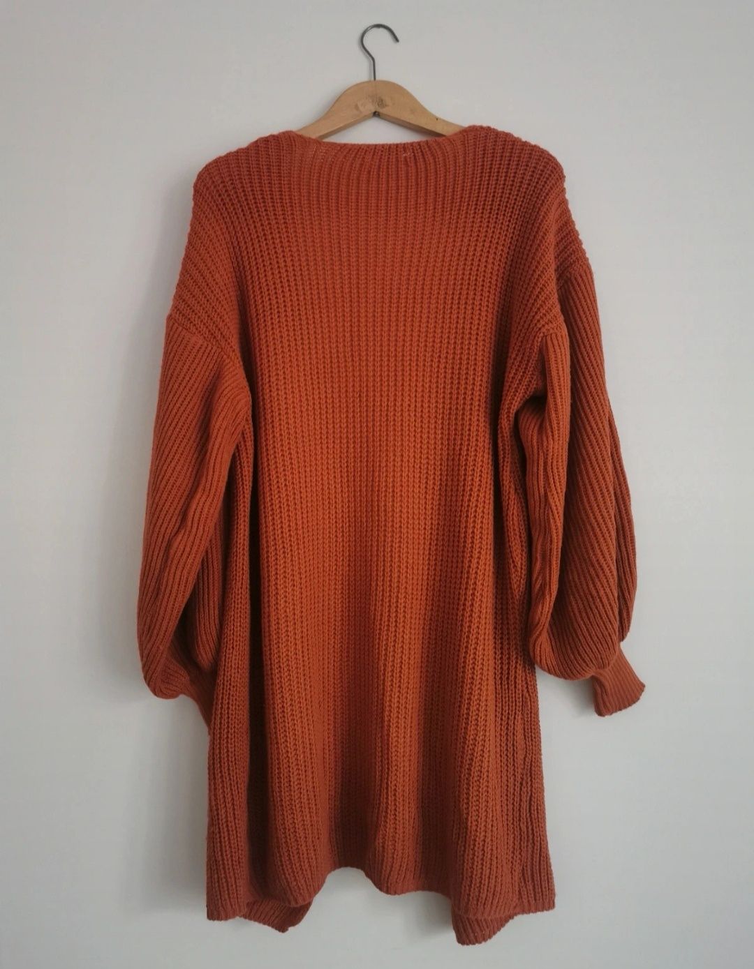 Jesienny sweter kardigan bufki bufiaste rękawy S 36 M 38 oversize