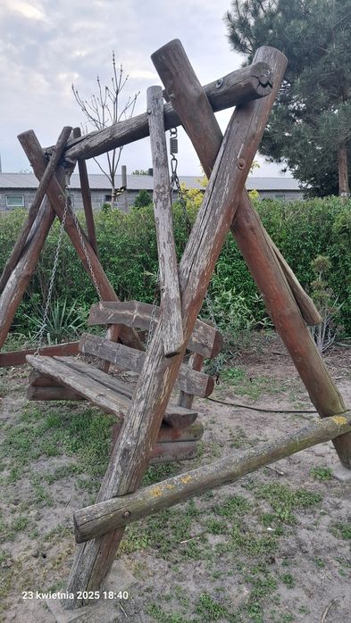 HUŚTAWKA z bali duża 2,8m z ławką na sprężynach SOLIDNA