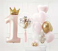 XXL balon cyfra 1 korona pastel różowy złoty urodziny dla dziewczynki
