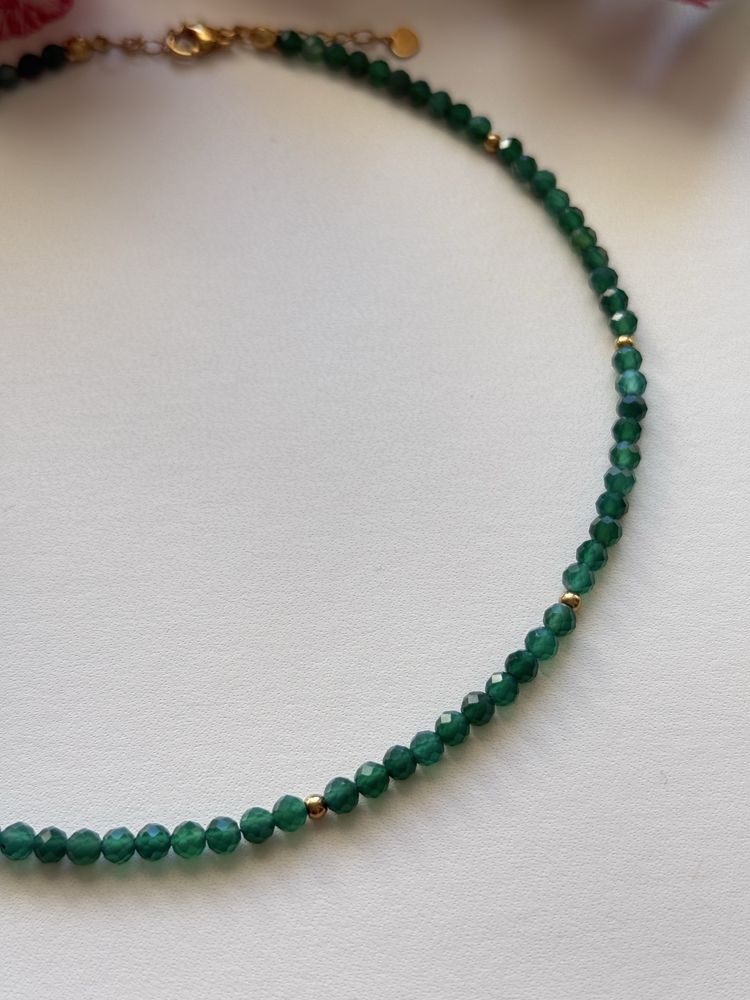 Handmade naszyjnik choker z kamieni naturalnych Agat zielony rękodzieł