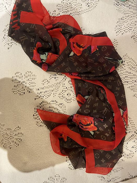 Lenço LV Castanho/Vermelho