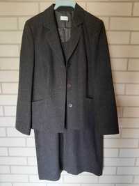 Żakiet marynarka + sukienka brązowy melanż kostium 44 / XL vintage