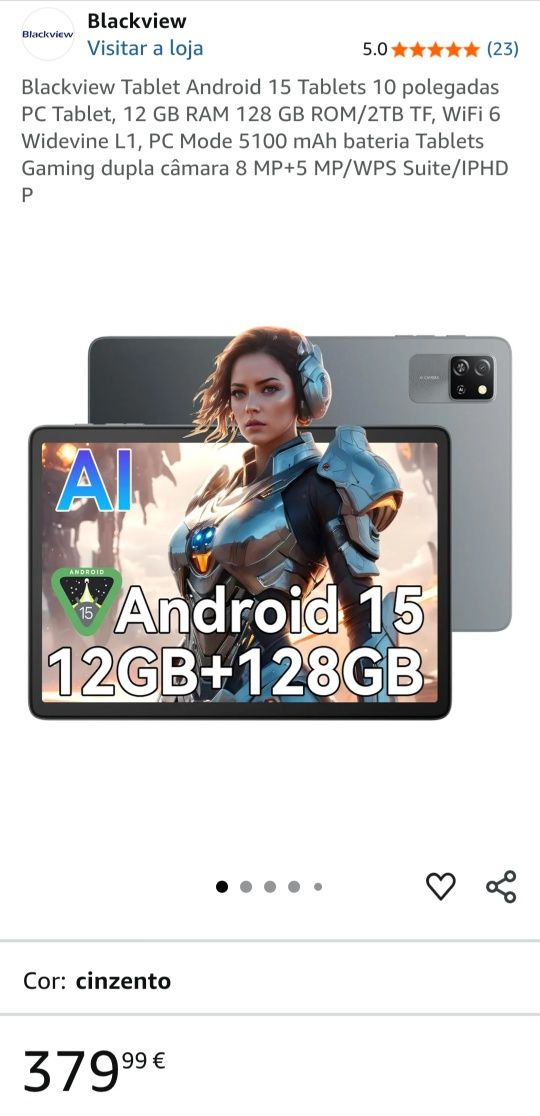Blackview Tablet Android 15 (10 polegadas, 12GB RAM, 128GB)