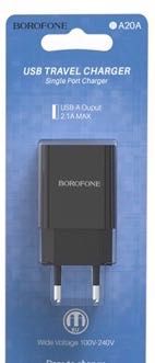 Borofone, ładowarka sieciowa BA20A Sharp 1USB 2,1A, czarna