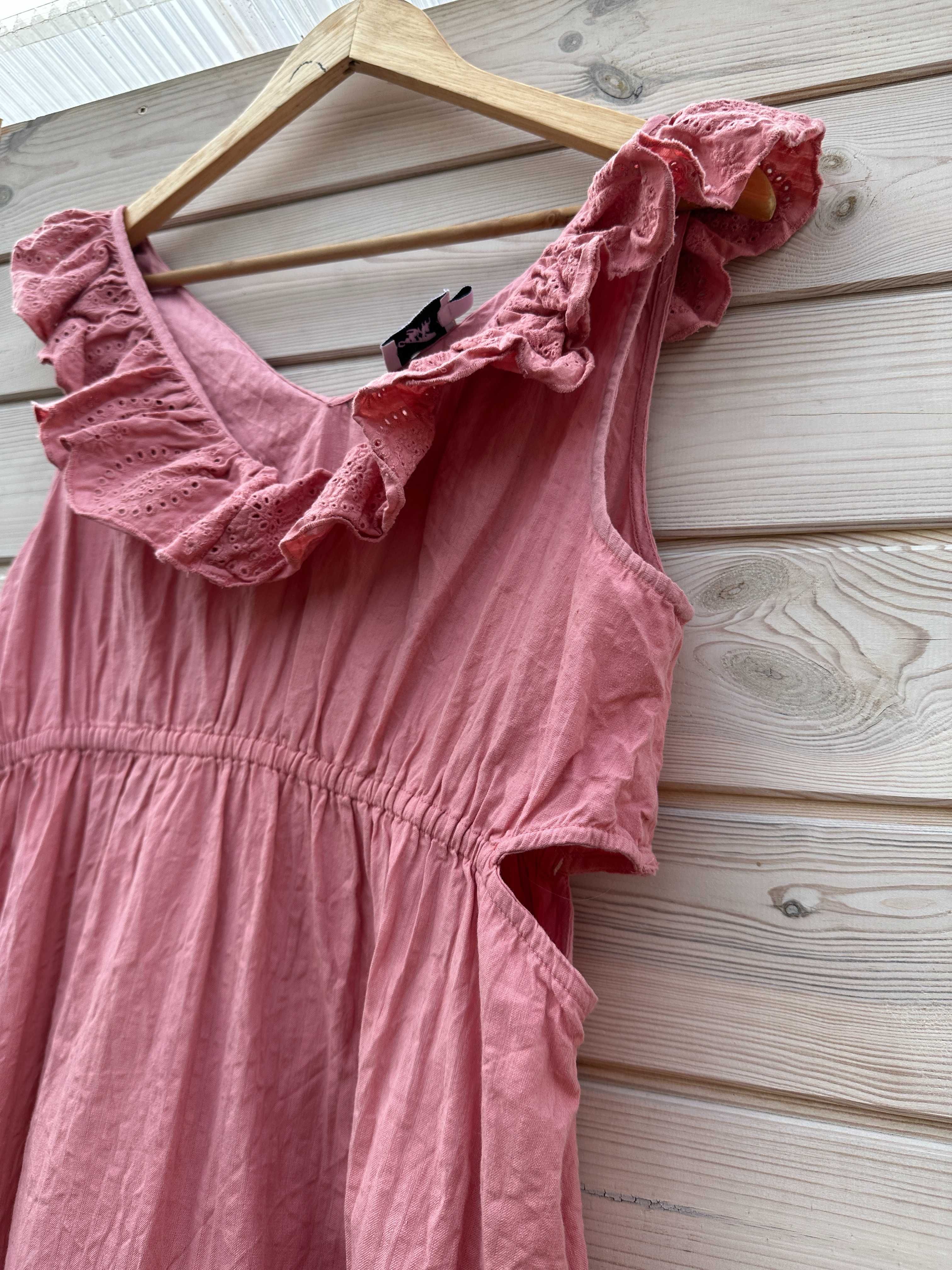 Sukienka letnia midi różowa bawełniana koronka falbanka Na-KD L