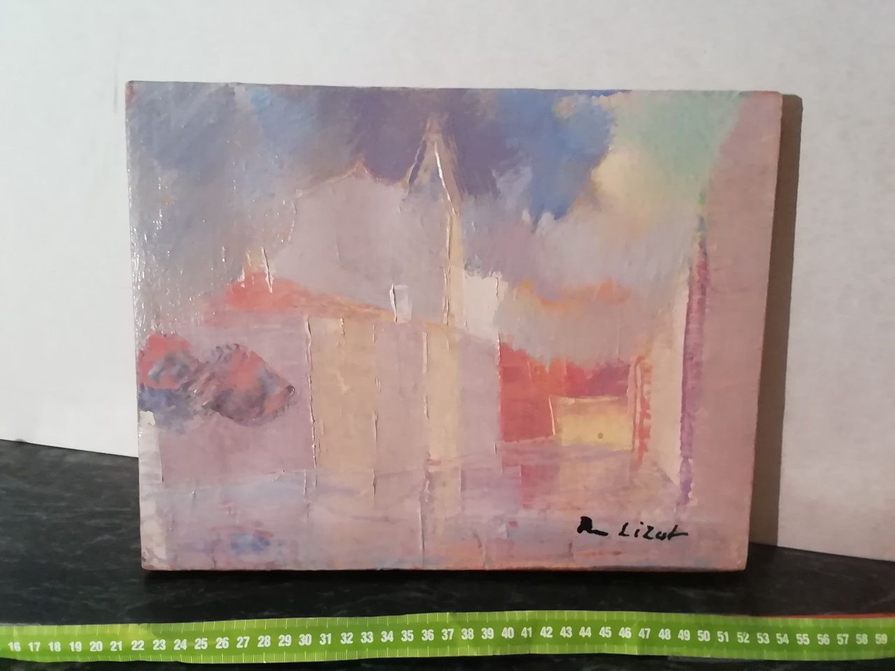 Obraz Lublin sygn. Lizut R. Płótno olej wym. 30x20 cm. Ostatnie pracę