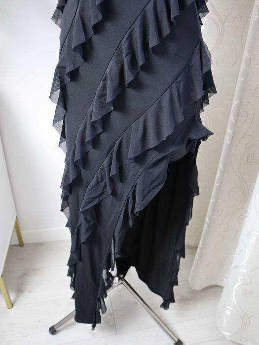 Sukienka długa czarna falbany flamenko