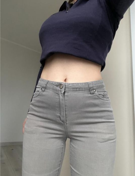 Джинсы высокая талия серые 2000s 90s 36 s 34 xs bootcut flared клеш