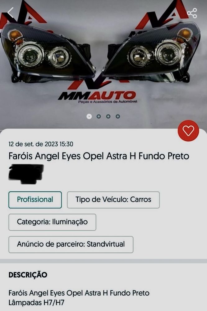 Farol esquerdo para Opel Astra, modelo angel eyes com fundo preto