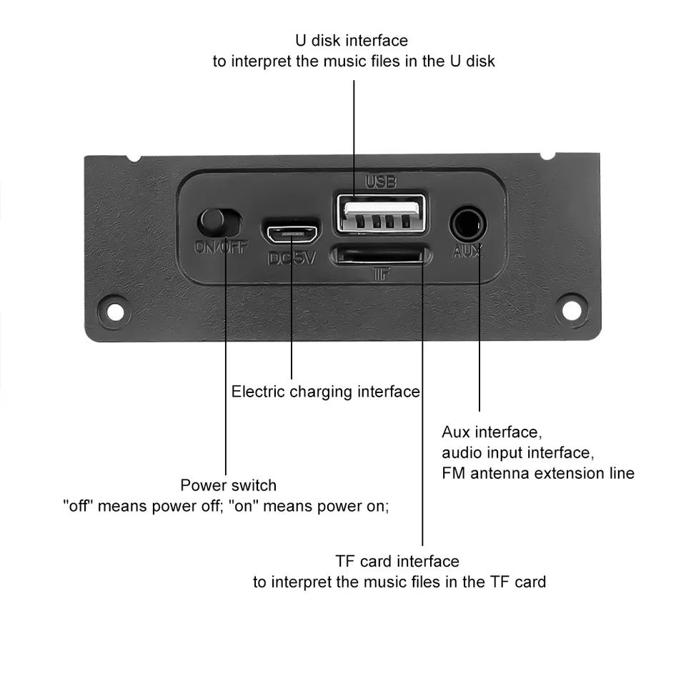 mp3- плеер Bluetooth декодер, усилитель 5W. FM, aux, микрофон