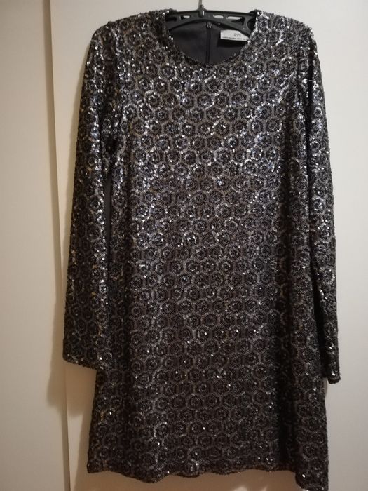 Vestido lantejoulas cinzento e azul ZARA