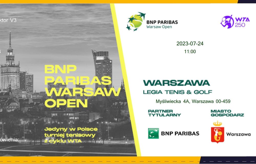 Bilety na turniej tenisowy WTA 250 BNP Paribas Warsaw Open