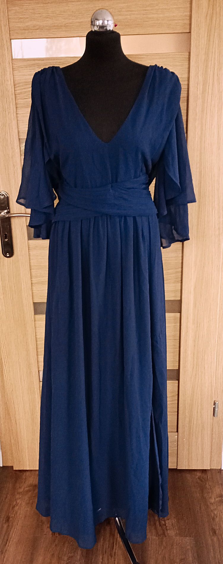 Boohoo Granatowa sukienka maxi 46 plus size curve wesele
