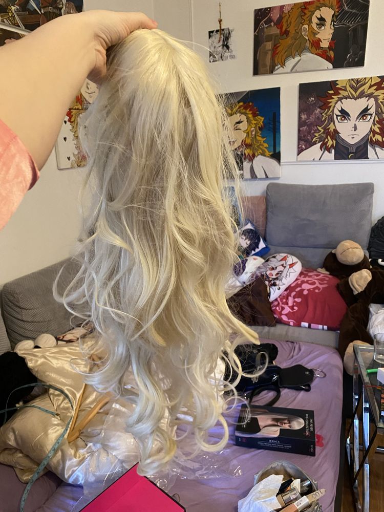 Blond peruka cosplay kręcone falowane włosy