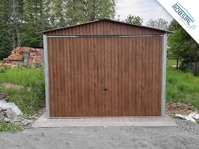 Garaż Blaszany 3x6m dwuspadowy drewnopodobny brama uchylna Ocynk