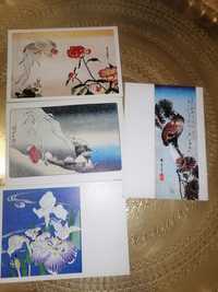 Karnety z drzeworytami japońskimi, zestaw 4 sztuk, PRL