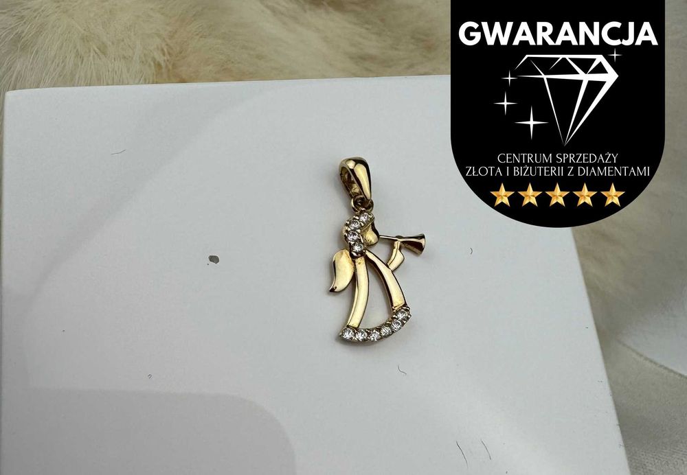 Złota zawieszka aniołek z cyrkoniami | JAK NOWA | 585 | 0.95g