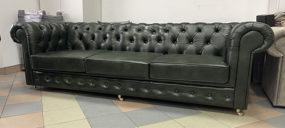Sofa Chesterfield skora naturalna 3 osobowa + fotel