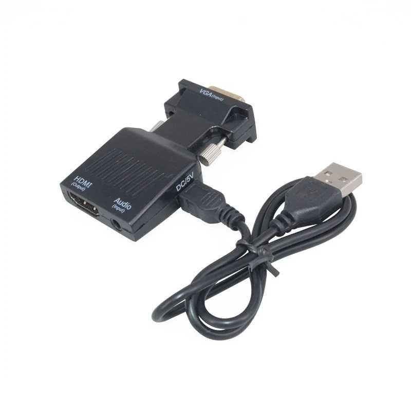 Conversor Adaptador VGA Macho para HDMI Fêmea c/ Áudio p/ PC Monitor