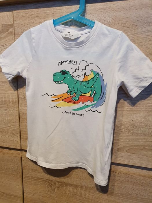 T shirt biały dinozaur H&M 110/116