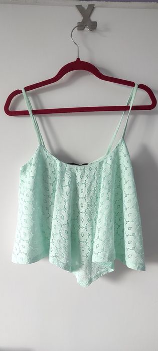 New Look crop na szelkach koronkowy, kolor miętowy