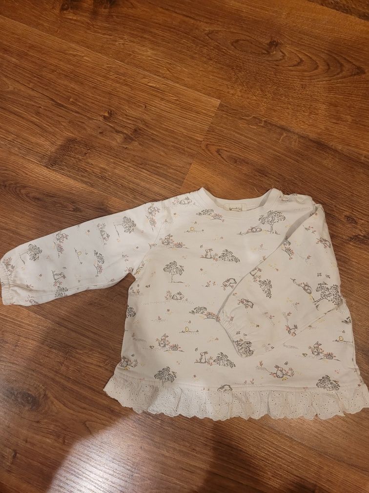 Bluza tunika newbie 74 80 króliczki wielkanoc biała koronka kappahl