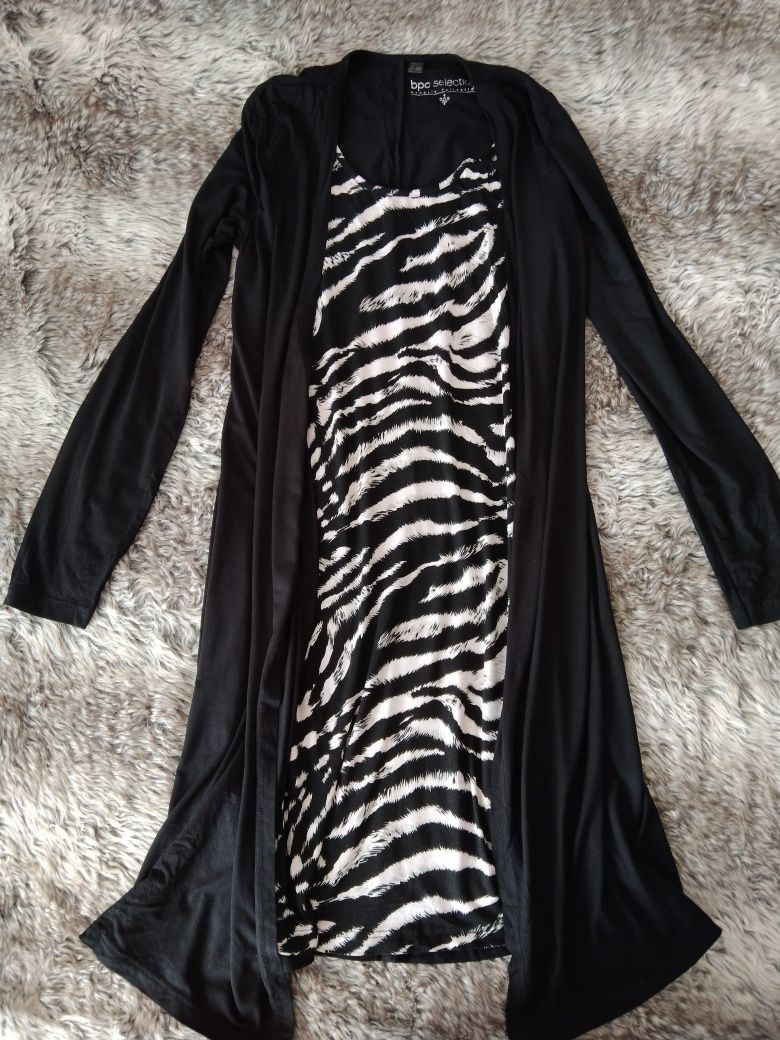 Sukienka bpc narzutka zebra beżowa szara czarna 36 38 S M