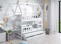 Łóżko piętrowe dla dzieci DOMEK 3 osobowe, materace 160x75/180x75