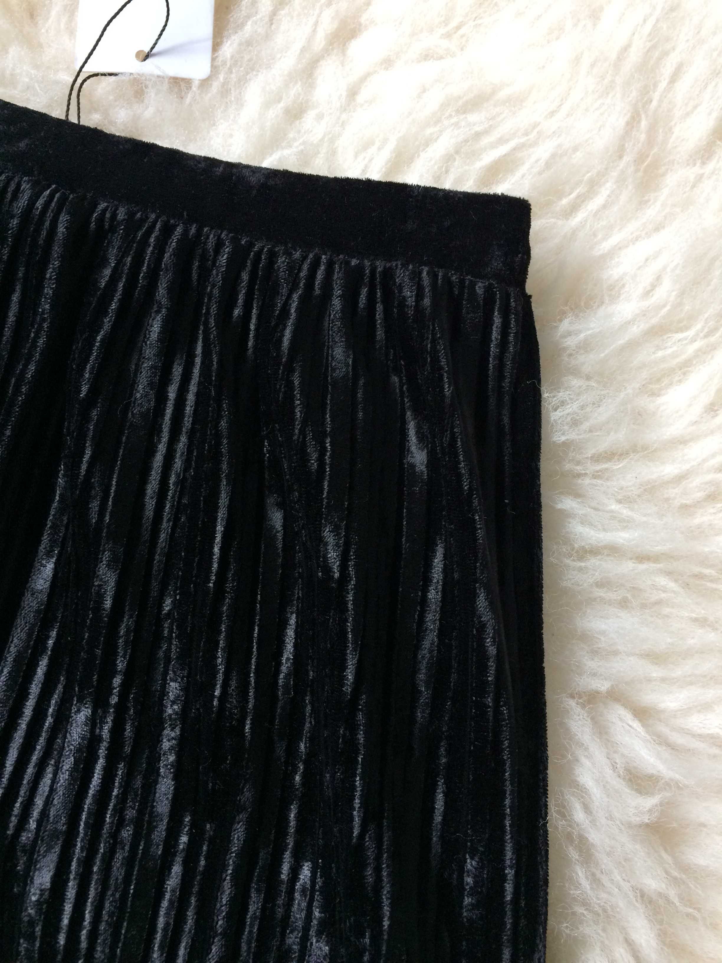 Mango spódnica czarna plisowana aksamitna mini vintage y2k XS 34 S 36
