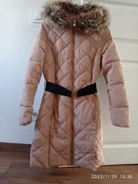 Pikowana kurtka płaszcz zimowy kremowy ecru 36 s