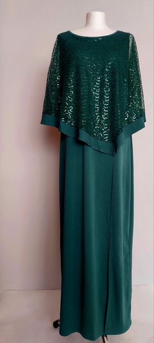 Nowa Sukienka zielona butelkowa zieleń ponczo XXL