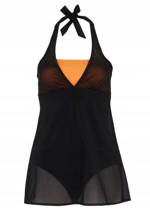 B.P.C czarno-pomarańczowa sukienka kąpielowa siatka r.46