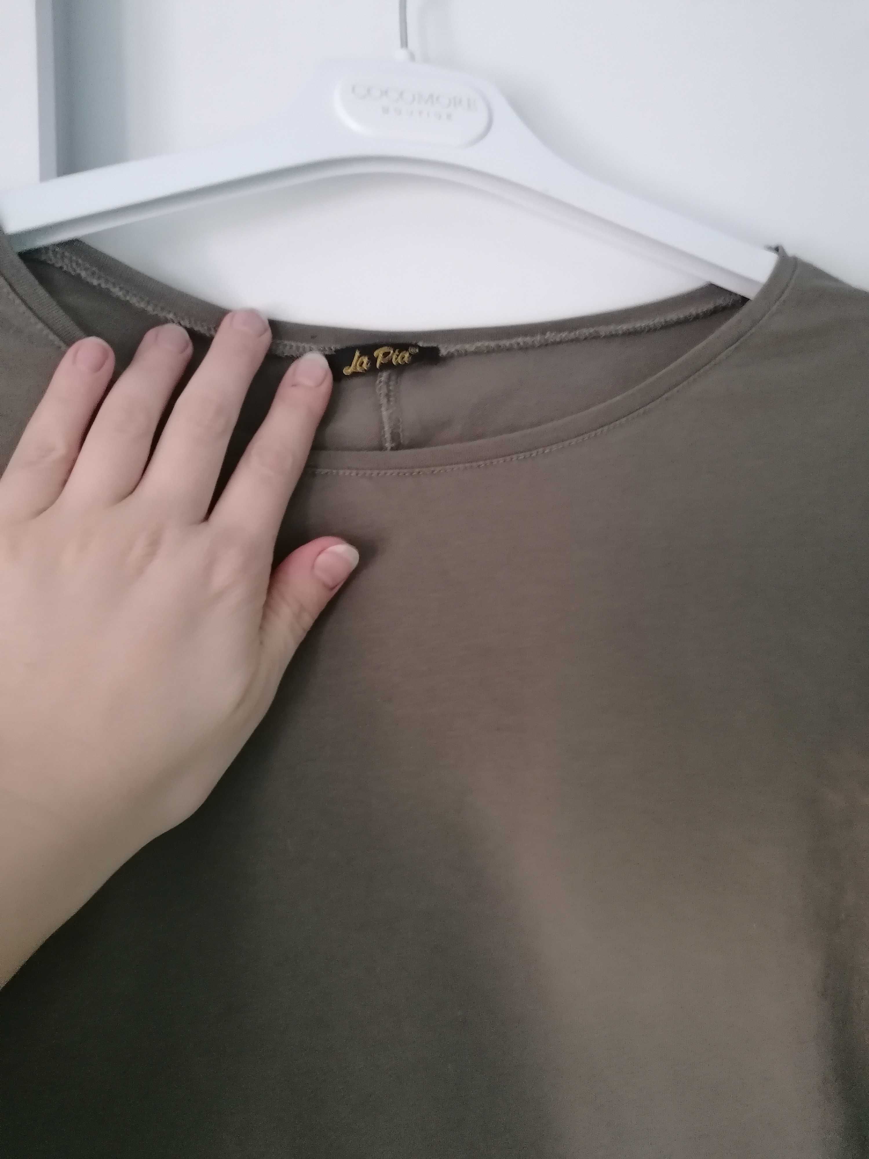 Bluzka damska oliwkowa cekinami rozmiar uniwersalny Szerokość 65cm