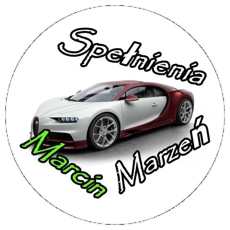 Opłatek na tort Bugatti Auto Samochód Logo Urodziny Tekst 30 40 50