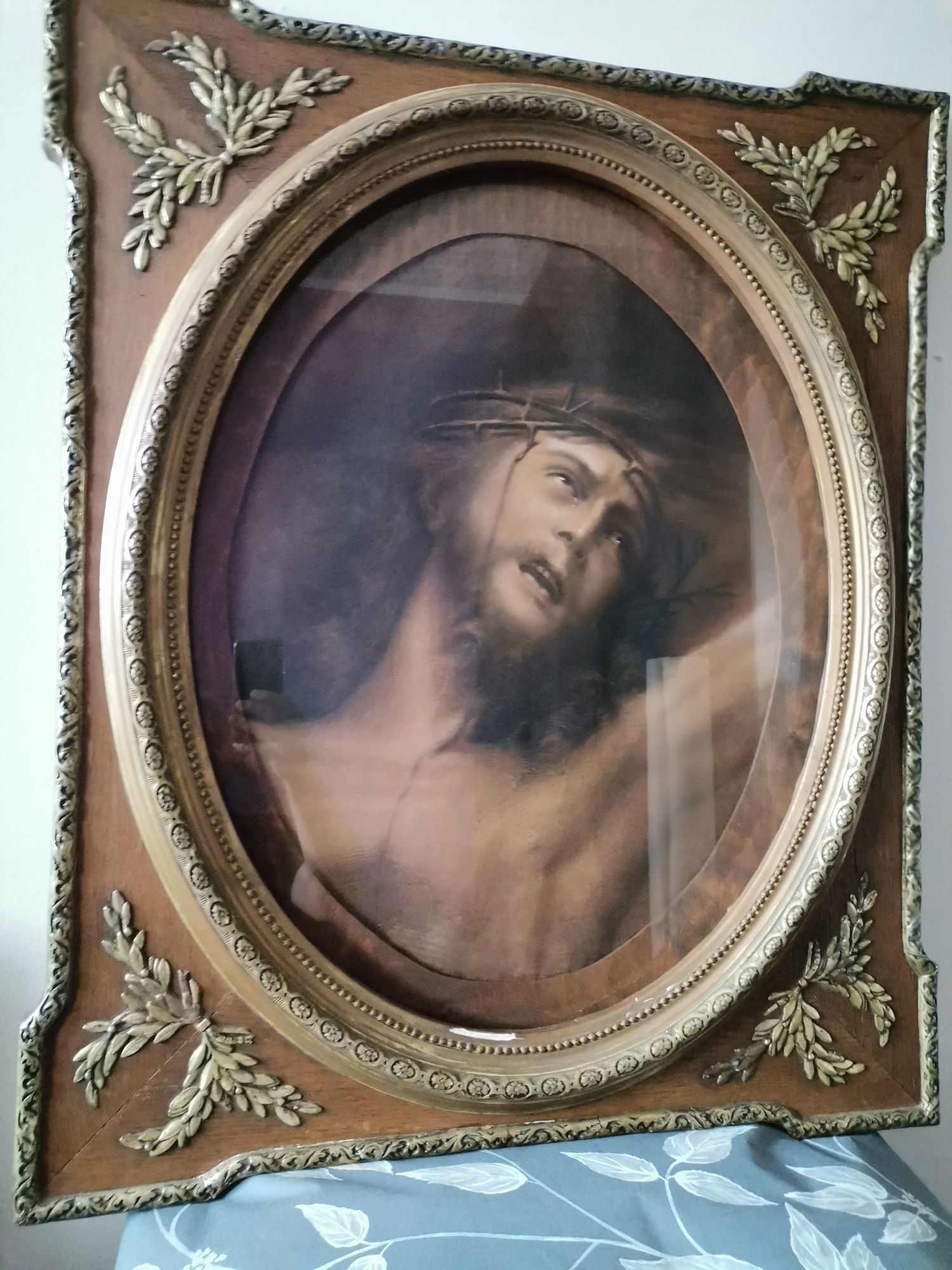 JEZUS "ECCE HOMO" Duży obraz UNIKAT połowa XIX wieku, drewno, mosiądz