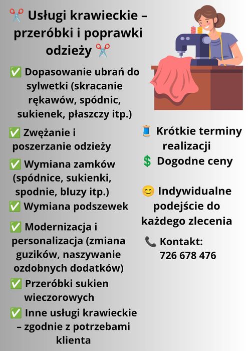 Usługi krawieckie – przeróbki i poprawki odzieży
