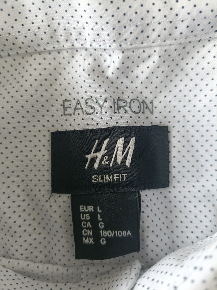 Koszula męska biała nakrapiana H&M roz. L slim