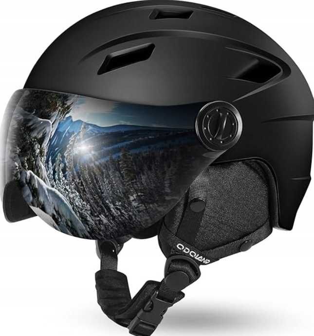 Kask Narciarski z Wizjerem Sportowy Czarny ODOLAND 54-56cm Rozmiar S