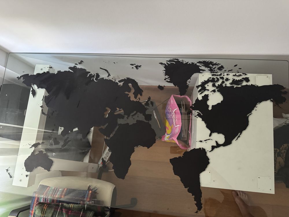 Tampo de Secretária em Vidro Mapa Mundo