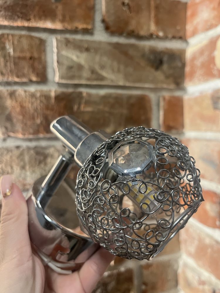 Kinkiet wewnętrzny srebrny ażurowy lampka boczna lampa