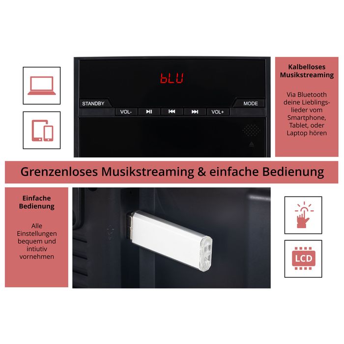 Wieża Beatfoxx MCD-60 z Bluetooth, USB, radio FM/AM