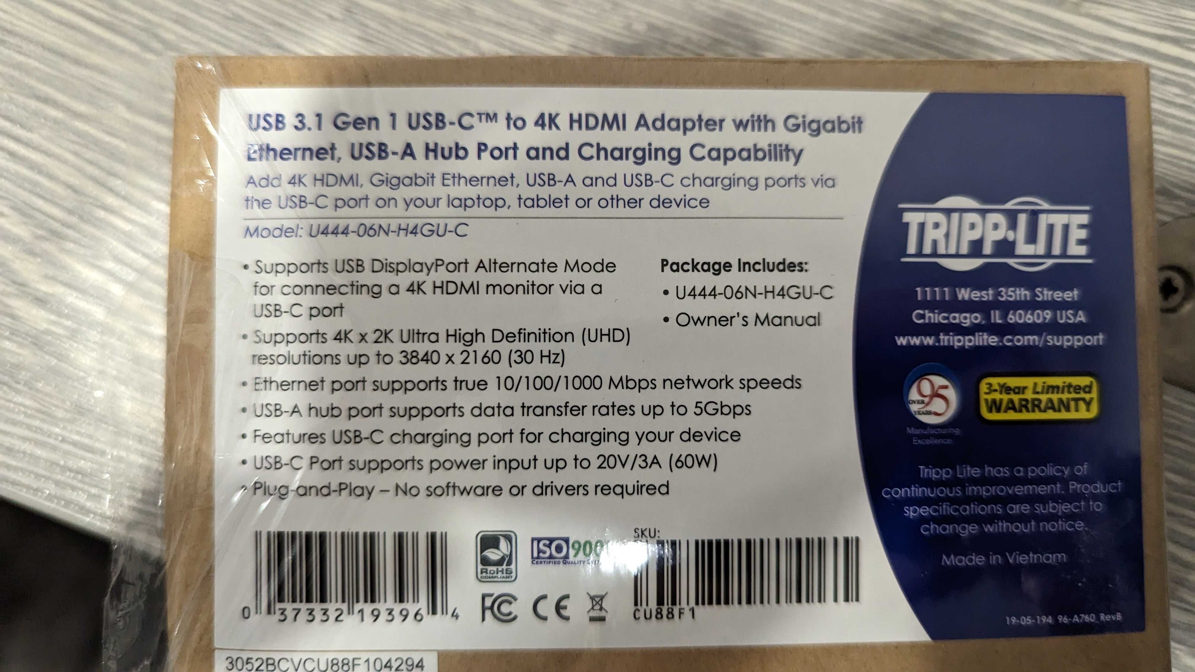 USB-хаб Tripp Lite USB-C + HDMI + RJ45 + USB-A White (U444-06N-H4GU-C)