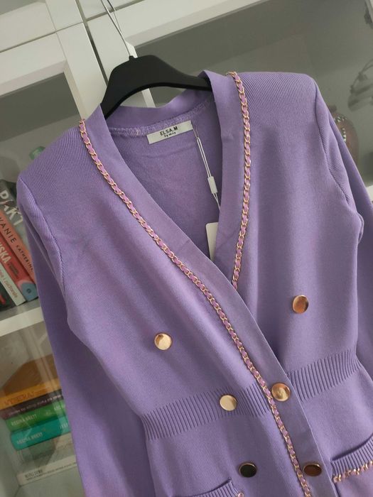 Elegancka sukienka midi wiskoza sweter sweterkowa lila 38 M