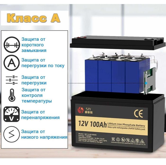 Аккумулятор lifepo4 SJY 12V 100A 6000 циклов, реальная емкость