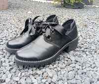 Czarne skóra pantofle/Oksfordy Aotoria 39 gruba platforma/gruba podes